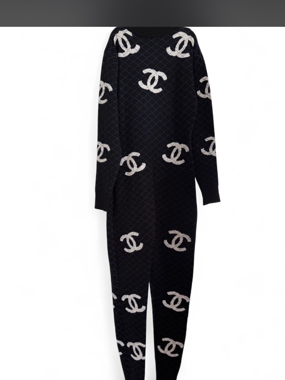 CHANEL Black Quilted Logo-Print Jumpsuit - Picture 9 of 10